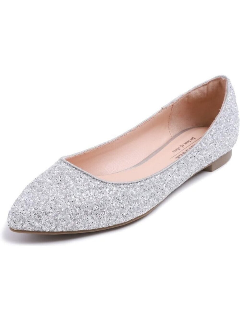 Women's Glitter Ice Silver Memory Foam Insock Pointed Toe Patent Ballet Flats